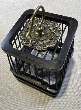 紫光檀乌木大叶黄花梨梯形蝈蝈笼搭配黄铜荷塘盖板蝈蝈笼实木蝈笼