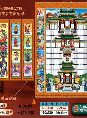 现货;家堂轴子家谱画三进三出老式宗谱1.3xM1.9布料家谱挂图年画