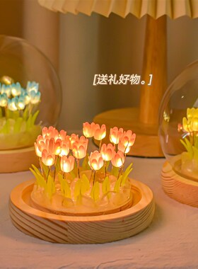 O6AM手工郁金香小夜灯dtiy材料礼物卧室女生花束台灯花灯成品氛围