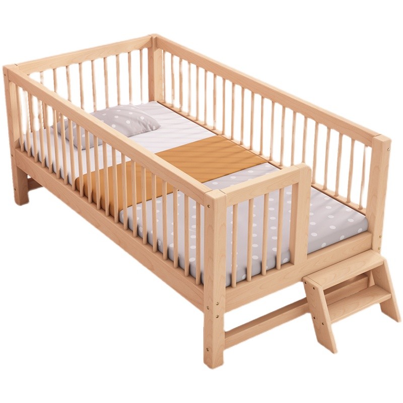 推荐实木榉木儿童婴儿床带护栏拼接大床加宽床边床单人男孩女孩公