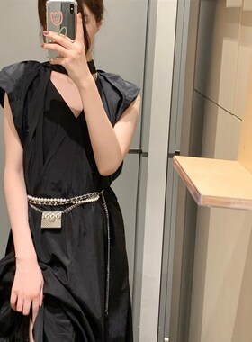 网红腰链包时尚珍珠链子女腰包配饰链条迷你包包网红腰带中古腰封