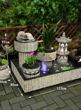 庭院布置室外流水摆件循环水水系角落景观扇形大鱼池户外鱼缸造l.