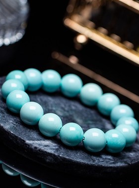 源石珠宝 天然无优化原矿 绿松石手链 佛珠 高瓷蓝 民族风文玩