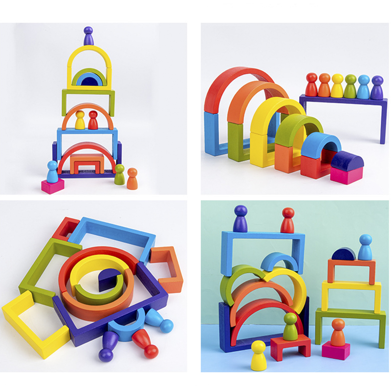 网红Wooden toys DIY assembled house rainbow building blocks - 图2