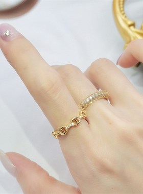 vintage轻奢小众设计自律戒指多层叠戴高级感闪钻时尚气质食指戒