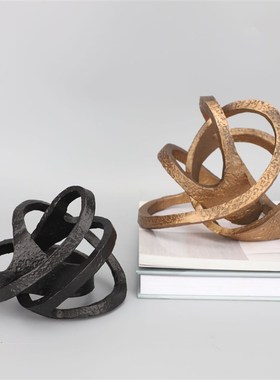 新中式创意铸铁黑色缠绕球摆件样板房售楼部卧室书房桌面软装饰品