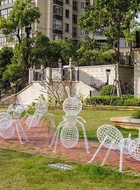 户外不锈钢镂空金属蚂蚁雕塑公园林景区草坪装饰铁艺昆虫发光摆件