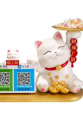 现货招财猫摆件开业礼物收钱二维码店铺I前台收银台新店发财猫装