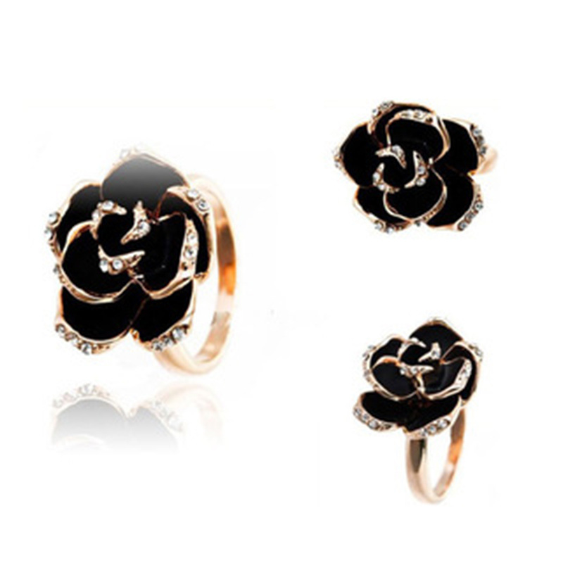 推荐Cross Border Diamond Black Rose Open Fashion Ring Gift用