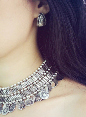 哈萨克饰品时尚夸张项链复古花纹短款流苏颈链锁骨链新疆配饰合金
