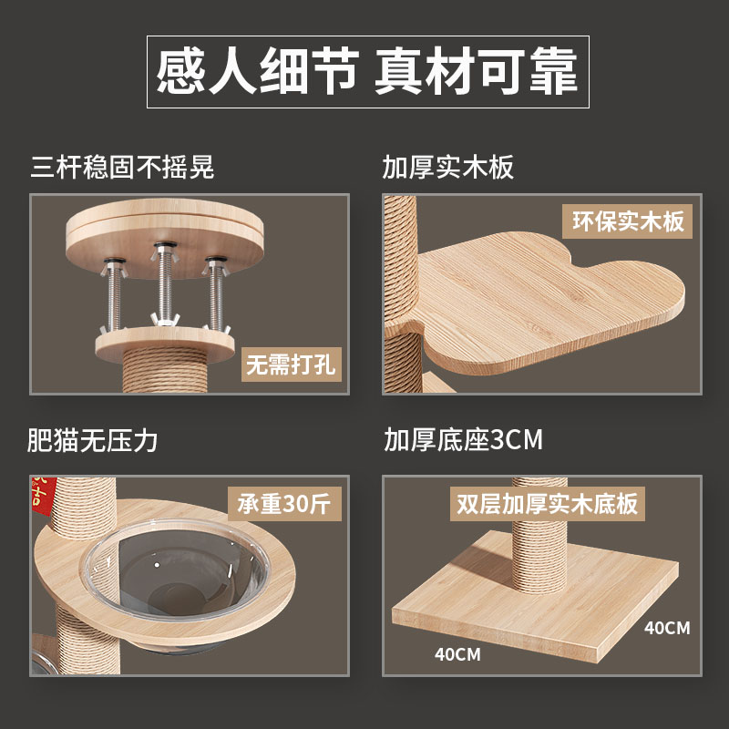 POPO顶天立地通天柱猫爬架实木猫窝猫树一体太空舱猫屋猫架子猫咪 - 图3