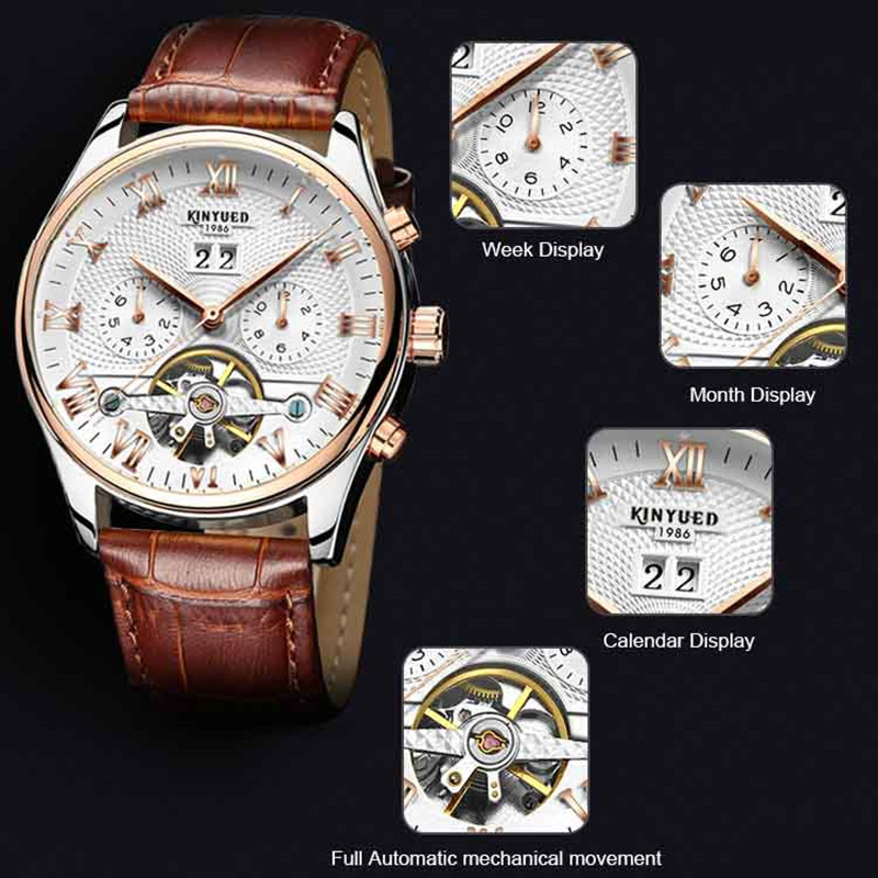 推荐KINYUED Mens luxury original Brand watches Men Skeleton - 图1