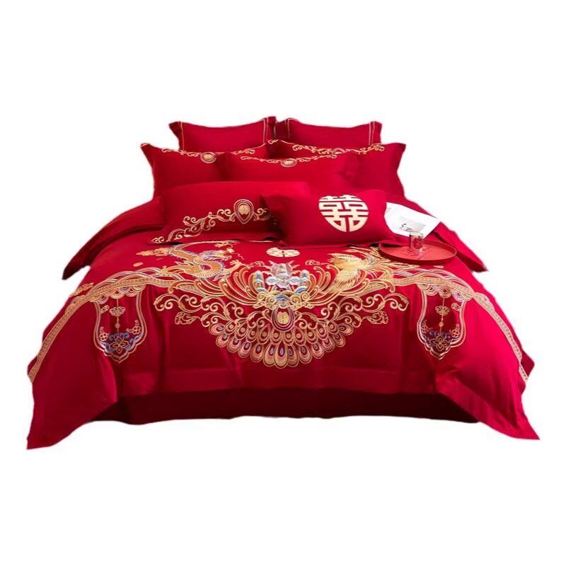 中式龙凤刺绣结婚四件套红色床单被套新婚庆床上用品婚房喜被,淘宝优惠券,粉丝福利购,淘宝优惠卷