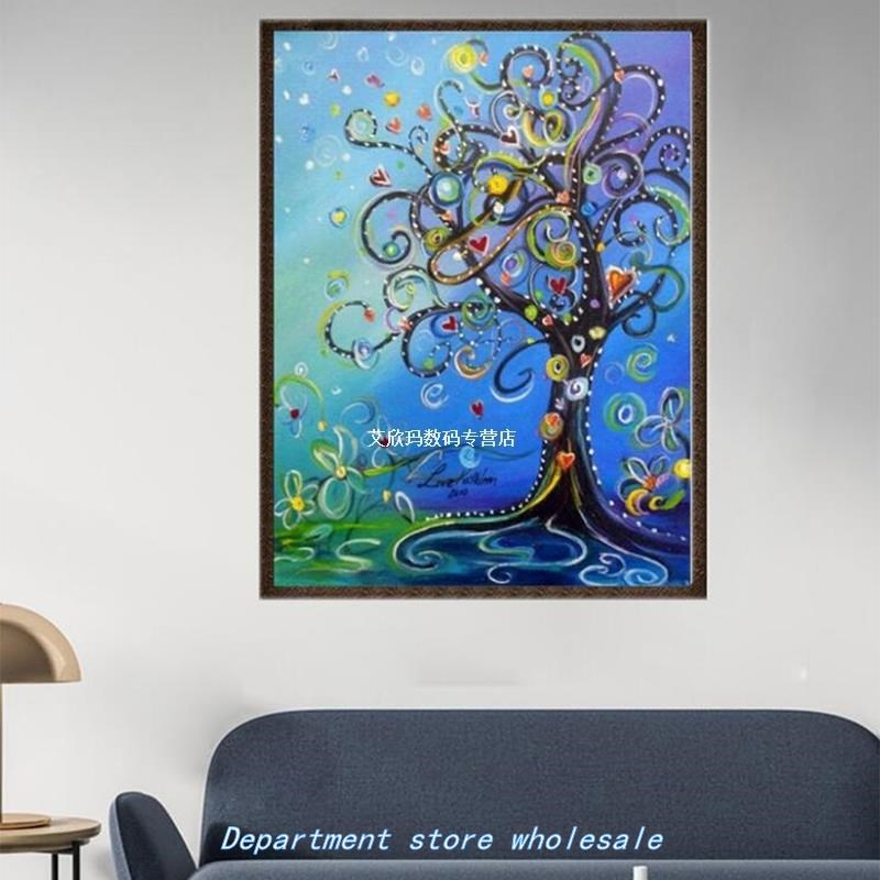 2019 Newlyh 40x30cm Color Love Tree Oil Canvas Diamond Paint-图0