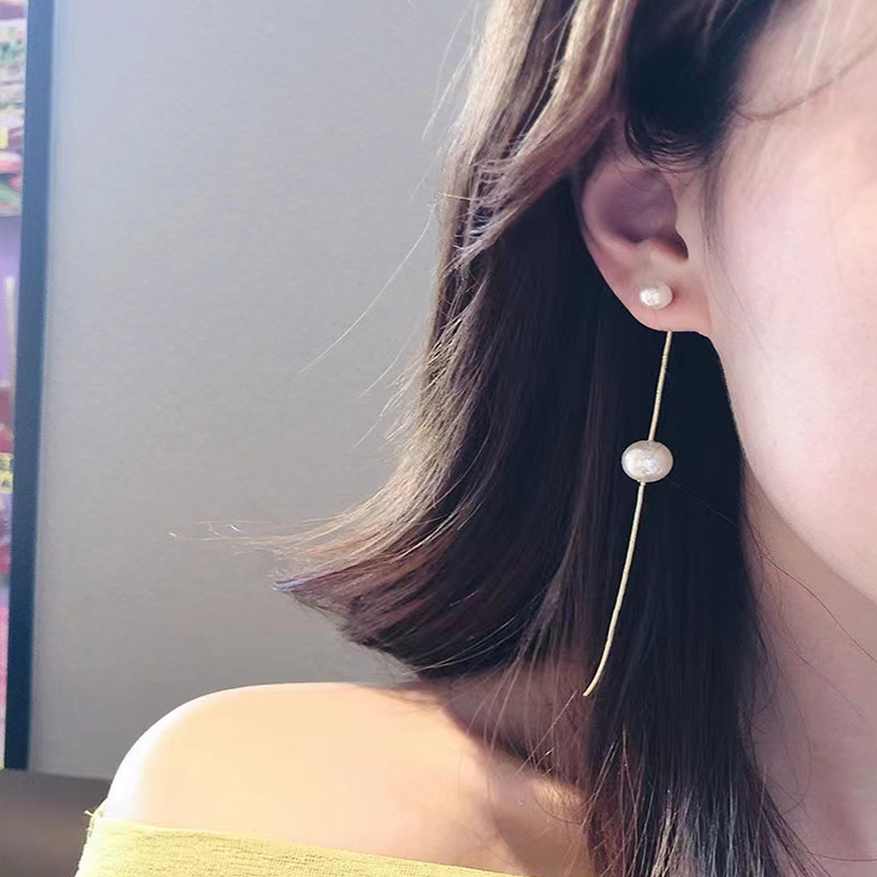 速发Long pearl rhinestones women's asymmetrical tassel earri - 图0