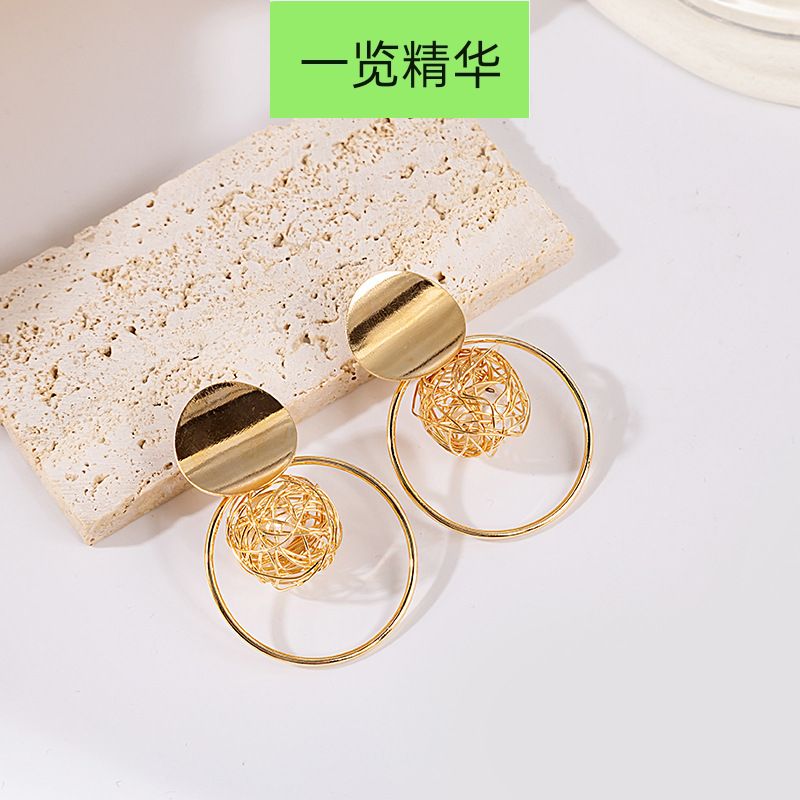 速发Exaggerated Bird's Nest Pearl Earrings Cutout Stud Earri - 图0