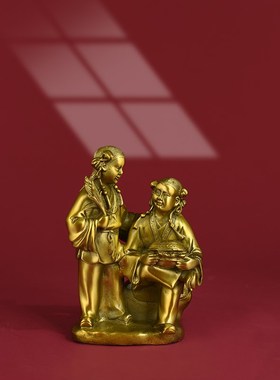 黄铜和合二圣摆件家庭婚房贺新婚结婚摆设家居卧室夫妻摆件礼品
