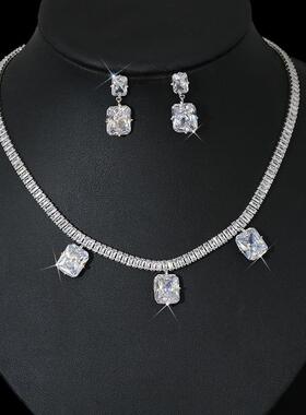 项链锆石婚纱套装新娘套链配饰礼B服珠宝水滴新款简约饰品耳环新