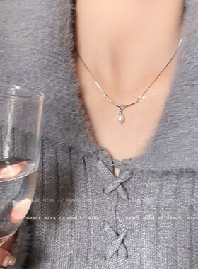 滑落颈间~简约打结珍珠项链2024新款气质锁骨链女高级感百搭配饰