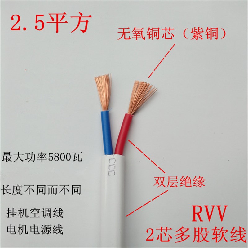 2芯2根软电线 纯铜多股软护套线2* x0.3/0.5/1.5/2.5/4平方电源线 - 图2