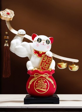 肌肉招财猫摆件麒麟臂发财猫收银台装饰品办公室招财进宝开业现货