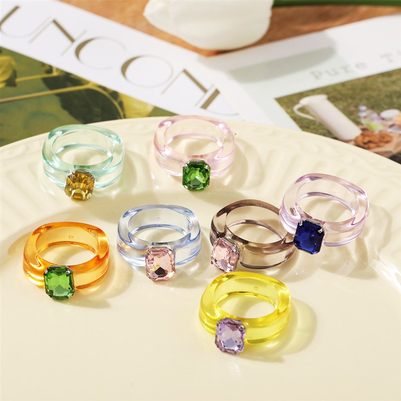 速发Jelly diamond ring finger rings women 果冻色钻石戒指彩色 - 图1