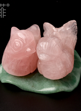 天然粉晶鸳鸯摆件一对比翼鸟芙蓉石粉水晶室内卧室姻缘招桃花饰品