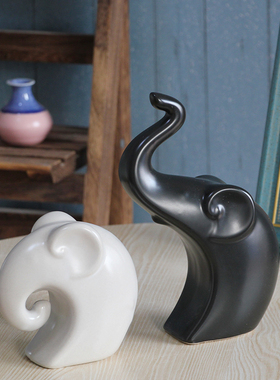 北欧现代工艺品摆设结婚礼品装饰品陶瓷摆件 黑白U情侣象客厅桌面