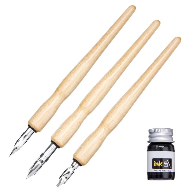 Manga Dip Pen Set Comic Pro Drawing Kit 3 Nibs Wood Holder I - 图1