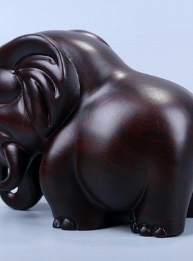 黑檀木雕大象摆件一对家居实木质风水象客厅吉祥象工艺品红木礼品