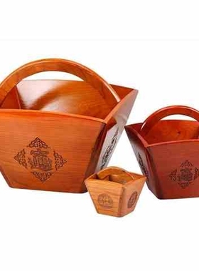 升子米斗红色四方柜台招财聚财红木工艺J木质小号老式福吉聚宝盆