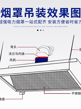 不锈钢排烟罩油烟k罩商用饭店厨房抽油烟机农村土灶大风量风机静