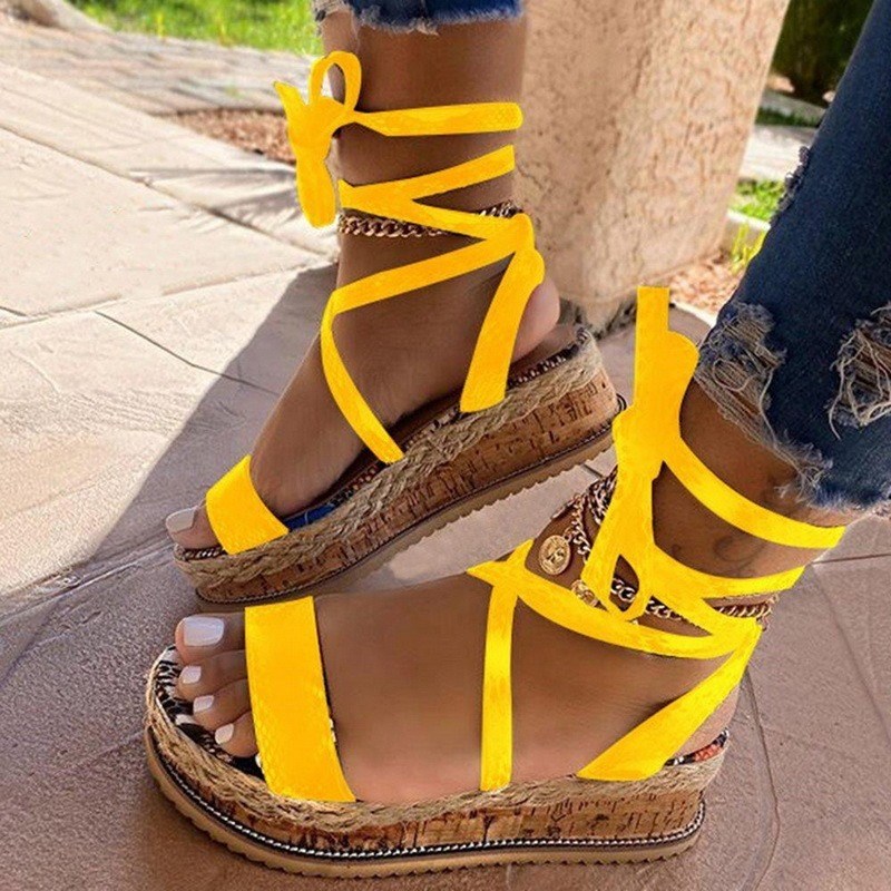 速发New Summer Women Snake Sandals Platform Heels Cross Stra-图3