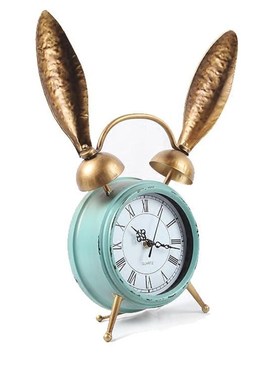 工业风loft复古铁艺兔耳朵座钟摆件客厅餐厅时尚休闲桌面时钟陈列