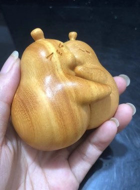 榉木木雕情人节送女朋友礼物家居装饰品摆件情侣永不分离送老公婆