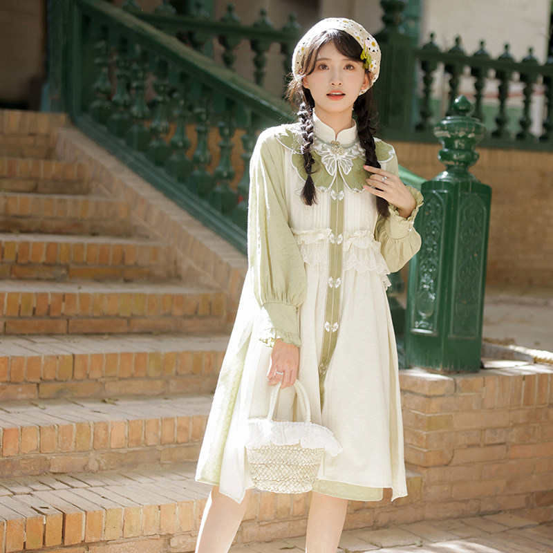 十三余小豆蔻儿[青葵]国风田园风绣花云肩罩衫洋装套装娃娃裙女,淘宝优惠券,粉丝福利购,淘宝优惠卷