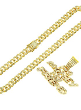 欧美嘻哈满钻字母吊n坠项链挂件饰品 潮流男士古巴链锁骨链配饰