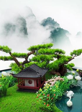 时尚酒店包房装饰摆景 大圆桌面摆花 宴会旋转P桌花游春曲镜面湖