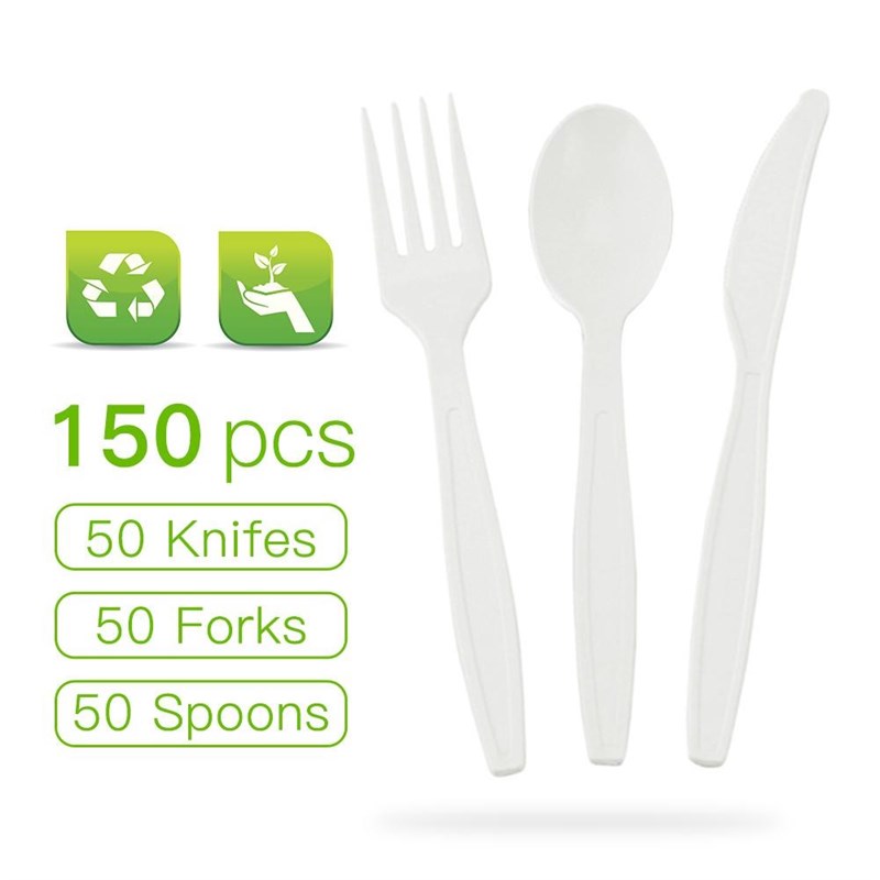 推荐150pcs Disposable tensils  Compostable ks Spoons Knives - 图0