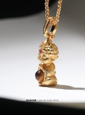 萌佛中古民族风虎眼石小金佛项链百搭设计复古过新年女款锁骨链