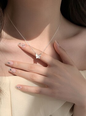 925镀银蝴蝶小众设计感项链女锁骨I链2022新款轻奢颈链夏