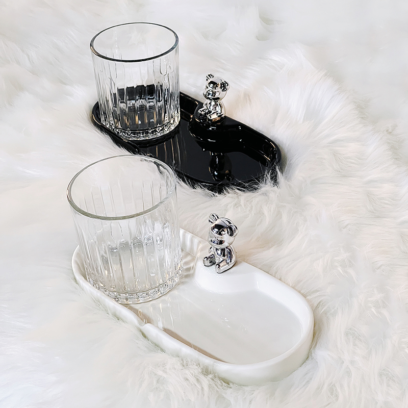 速发简约玻璃洗漱口杯家用北欧ins刷牙杯子一对牙缸套装透明托盘 - 图0
