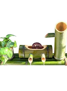 水循环系统竹子流水器过滤陶瓷鱼缸喷泉养鱼竹筒石槽增氧加湿摆件