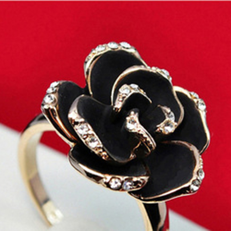 推荐Cross Border Diamond Black Rose Open Fashion Ring Gift用