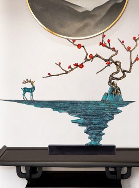 新中式铜鹿摆件客厅对门玄关大型轻奢高档装饰工艺品乔迁开业礼品