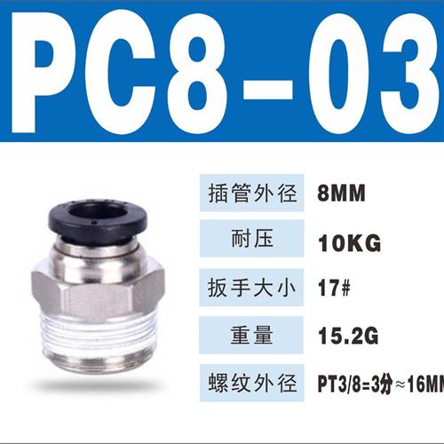 气管接头螺纹直通PC4-M5/PC6PC8-F02PC12黑色对接气动接头快速 - 图0