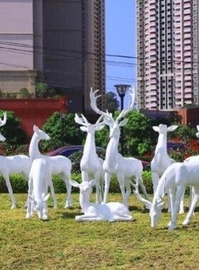 几何鹿雕塑艺术商业小品大型装饰白鹿不锈钢鹿抽象园艺售楼部景区