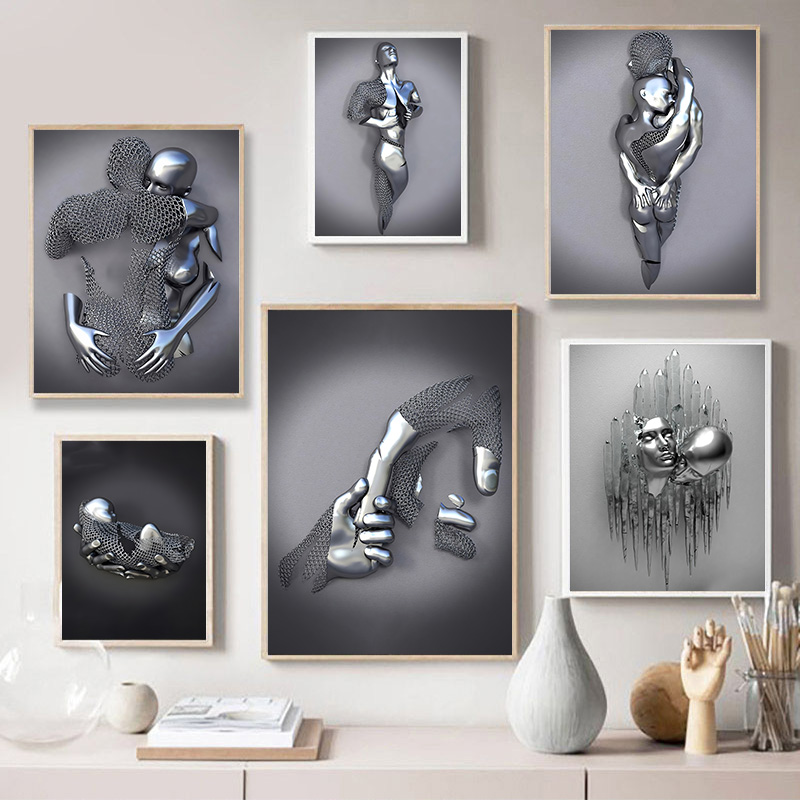 Metal Figure Statue Romantic Wall trt AbstrncA Canvas P.aiat - 图0