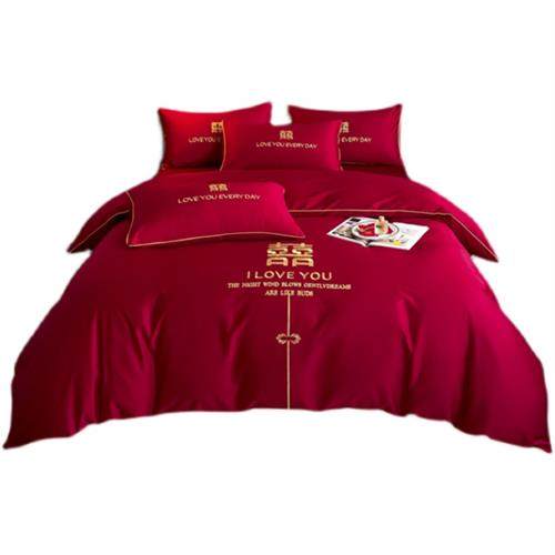 结婚床上用品婚庆刺绣四件套大红色婚嫁婚房床单枕套X被套被罩床,淘宝优惠券,粉丝福利购,淘宝优惠卷