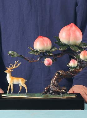 全铜寿桃摆件多福多寿客厅酒柜蟠桃装饰品乔迁礼物送长辈贺寿礼品